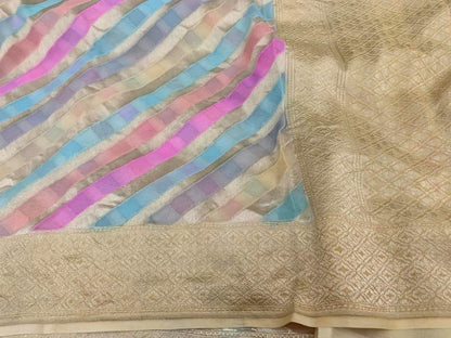 Zynah Handloom Khaddi Georgette Saree with Diagonal Stripes; Custom Stitched/Ready-made Blouse, Fall, Petticoat; Shipping available USA, Worldwide