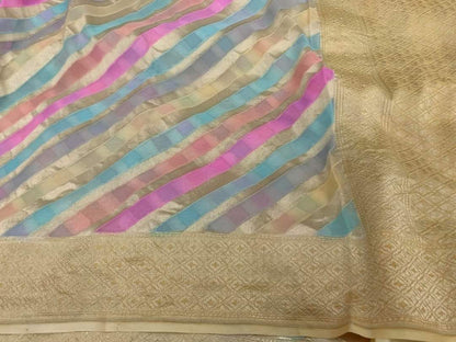 Zynah Handloom Khaddi Georgette Saree with Diagonal Stripes; Custom Stitched/Ready-made Blouse, Fall, Petticoat; Shipping available USA, Worldwide