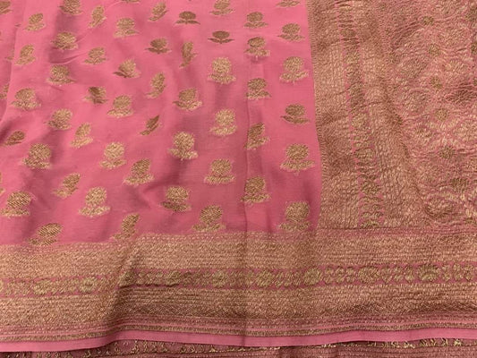 Zynah Pure Handloom Banarasi Woven Khaddi Georgette Saree with Antique Zari Weave; Custom Stitched/Ready-made Blouse, Fall, Petticoat; Shipping available USA, Worldwide