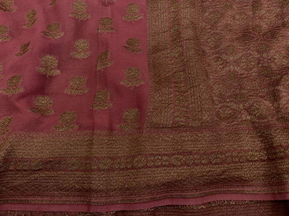 Zynah Pure Handloom Banarasi Woven Khaddi Georgette Saree with Antique Zari Weave; Custom Stitched/Ready-made Blouse, Fall, Petticoat; Shipping available USA, Worldwide