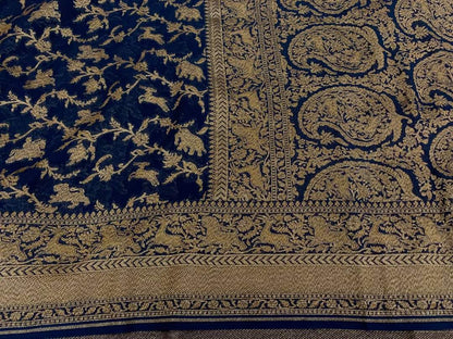 Zynah Pure Banarasi Woven Khaddi Georgette Saree with Antique Zari Shikargah Design Weave; Custom Stitched/Ready-made Blouse, Fall, Petticoat; Shipping available USA, Worldwide