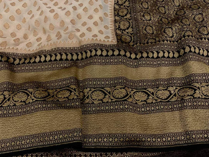 Zynah Pure Handloom Banarasi Woven Khaddi Georgette Saree with Antique Zari Weave; Custom Stitched/Ready-made Blouse, Fall, Petticoat; Shipping available USA, Worldwide