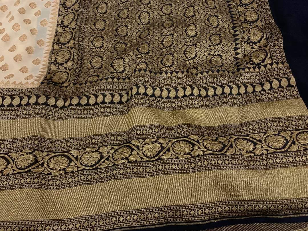 Zynah Pure Handloom Banarasi Woven Khaddi Georgette Saree with Antique Zari Weave; Custom Stitched/Ready-made Blouse, Fall, Petticoat; Shipping available USA, Worldwide