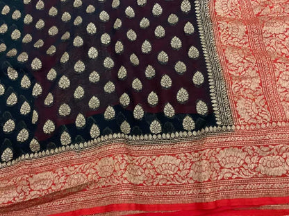 Zynah Pure Handloom Banarasi Woven Khaddi Georgette Saree with Antique Zari Weave; Custom Stitched/Ready-made Blouse, Fall, Petticoat; Shipping available USA, Worldwide