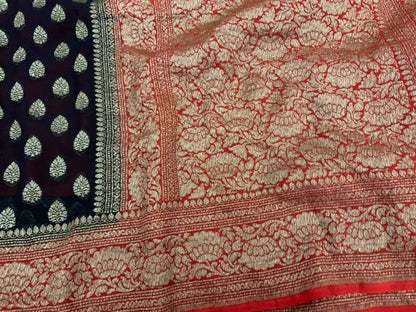Zynah Pure Handloom Banarasi Woven Khaddi Georgette Saree with Antique Zari Weave; Custom Stitched/Ready-made Blouse, Fall, Petticoat; Shipping available USA, Worldwide