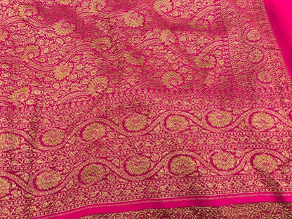 Zynah Pure Handloom Banarasi Woven Khaddi Georgette Saree with Antique Zari Weave; Custom Stitched/Ready-made Blouse, Fall, Petticoat; Shipping available USA, Worldwide
