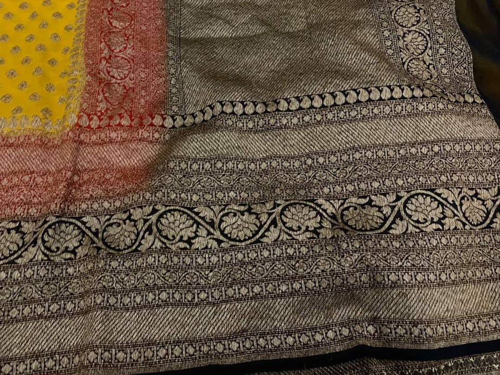 Zynah Pure Handloom Banarasi Woven Khaddi Georgette Saree with Antique Zari Weave, Big Border ; Custom Stitched/Ready-made Blouse, Fall, Petticoat; Shipping available USA, Worldwide