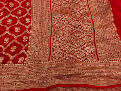 Zynah Pure Handloom Banarasi Woven Khaddi Georgette Saree with Antique Zari Weave; Custom Stitched/Ready-made Blouse, Fall, Petticoat; Shipping available USA, Worldwide