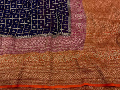 Zynah Pure Handloom Banarasi Woven Khaddi Georgette Saree with Antique Zari Weave, Big Border ; Custom Stitched/Ready-made Blouse, Fall, Petticoat; Shipping available USA, Worldwide