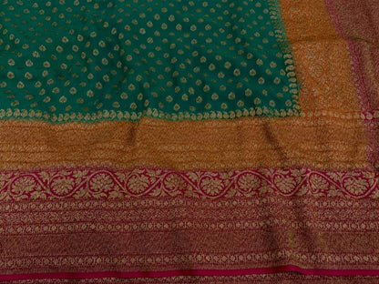 Zynah Pure Handloom Banarasi Woven Khaddi Georgette Saree with Antique Zari Weave, Big Border ; Custom Stitched/Ready-made Blouse, Fall, Petticoat; Shipping available USA, Worldwide