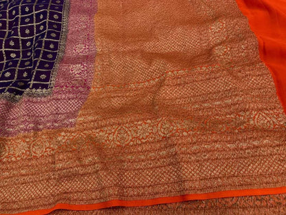 Zynah Pure Handloom Banarasi Woven Khaddi Georgette Saree with Antique Zari Weave, Big Border ; Custom Stitched/Ready-made Blouse, Fall, Petticoat; Shipping available USA, Worldwide
