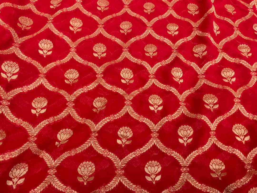Zynah Pure Handloom Banarasi Woven Khaddi Georgette Saree with Antique Zari Weave; Custom Stitched/Ready-made Blouse, Fall, Petticoat; Shipping available USA, Worldwide