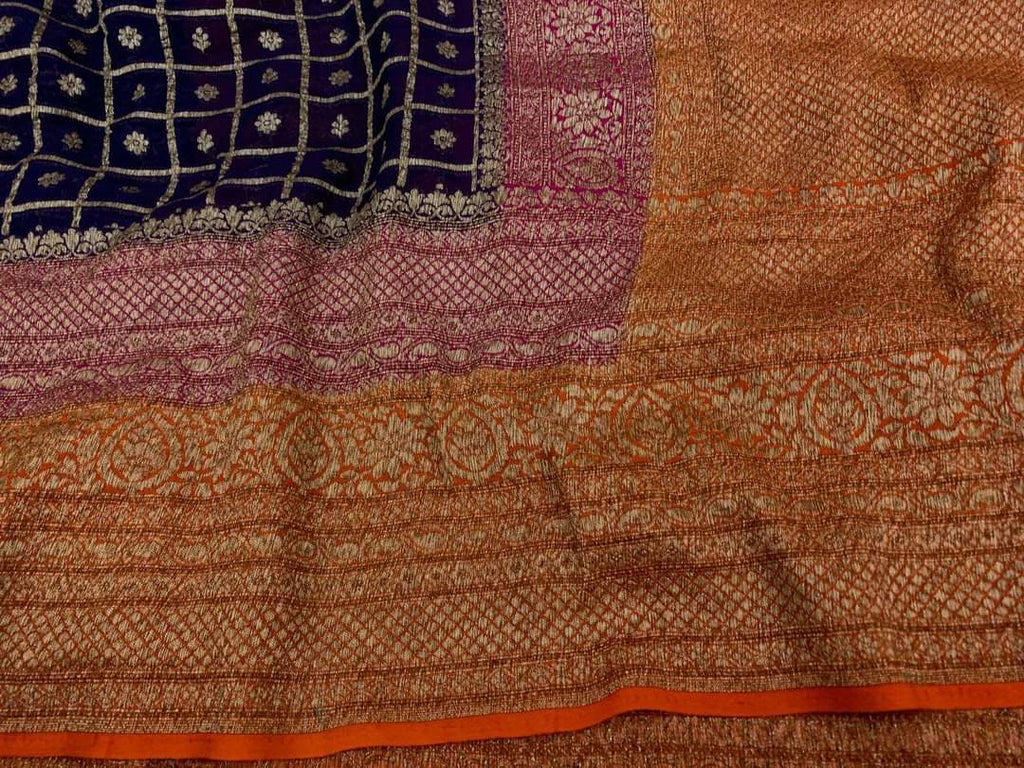 Zynah Pure Handloom Banarasi Woven Khaddi Georgette Saree with Antique Zari Weave, Big Border ; Custom Stitched/Ready-made Blouse, Fall, Petticoat; Shipping available USA, Worldwide