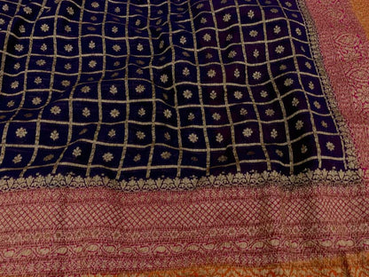 Zynah Pure Handloom Banarasi Woven Khaddi Georgette Saree with Antique Zari Weave, Big Border ; Custom Stitched/Ready-made Blouse, Fall, Petticoat; Shipping available USA, Worldwide