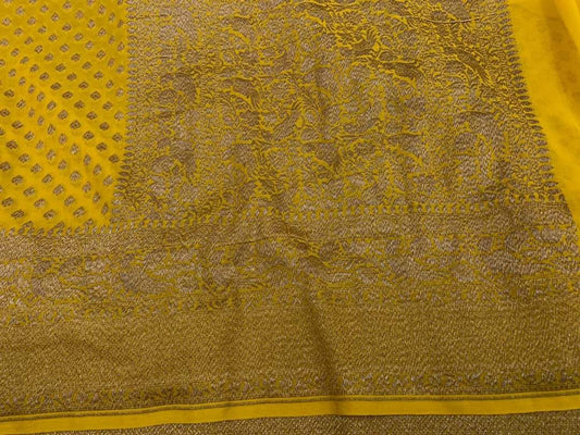 Zynah Pure Handloom Banarasi Woven Khaddi Georgette Saree with Antique Zari Weave; Custom Stitched/Ready-made Blouse, Fall, Petticoat; Shipping available USA, Worldwide