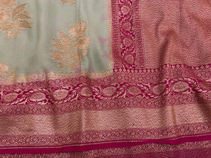 Zynah Pure Handloom Banarasi Woven Khaddi Georgette Saree with Diagonal Antique Stripes; Custom Stitched/Ready-made Blouse, Fall, Petticoat; Shipping available USA, Worldwide
