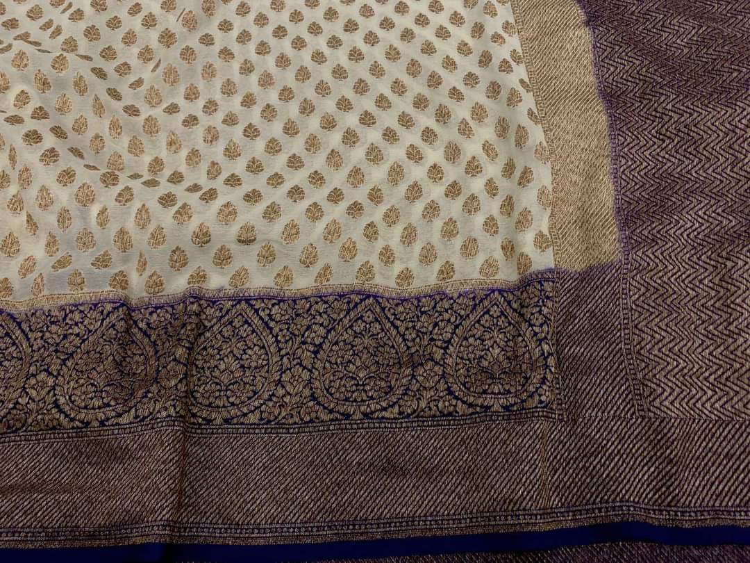 Zynah Pure Handloom Banarasi Woven Khaddi Georgette Saree with Antique Zari Weave; Custom Stitched/Ready-made Blouse, Fall, Petticoat; Shipping available USA, Worldwide