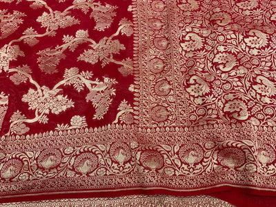 Zynah Pure Handloom Banarasi Woven Khaddi Georgette Saree with Antique Zari Weave; Custom Stitched/Ready-made Blouse, Fall, Petticoat; Shipping available USA, Worldwide