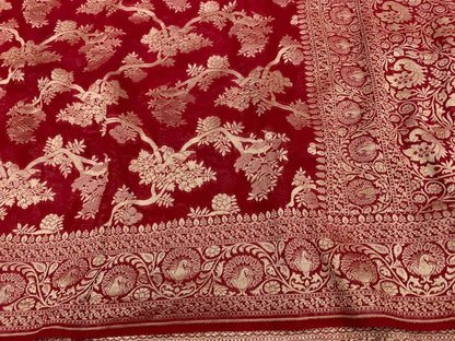 Zynah Pure Handloom Banarasi Woven Khaddi Georgette Saree with Antique Zari Weave; Custom Stitched/Ready-made Blouse, Fall, Petticoat; Shipping available USA, Worldwide