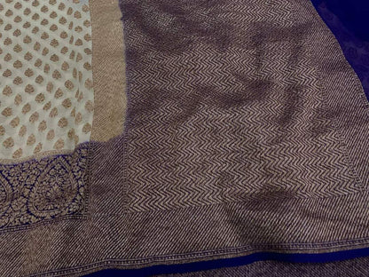 Zynah Pure Handloom Banarasi Woven Khaddi Georgette Saree with Antique Zari Weave; Custom Stitched/Ready-made Blouse, Fall, Petticoat; Shipping available USA, Worldwide