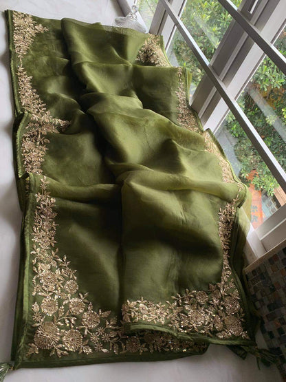 Zynah Organza Silk Saree, with Sequence, Beads Work; Custom Stitched/Ready-made Blouse, Fall, Petticoat; Shipping available USA, Worldwide