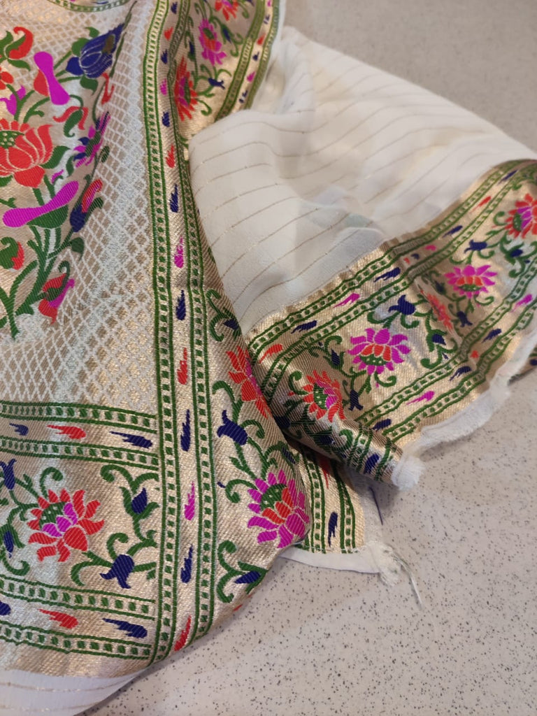 Zynah Pure Khaddi Georgette Saree with Paithani inspired Pallu; Custom Stitched/Ready-made Blouse, Fall, Petticoat; Shipping available USA, Worldwide