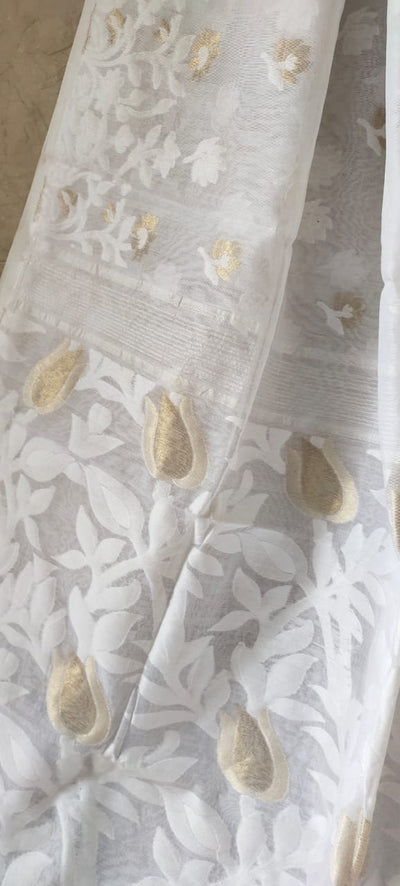Zynah Pure Cotton Saree with Dhakai Jamdani Weave; Custom Stitched/Ready-made Blouse, Fall, Petticoat; Shipping available USA, Worldwide