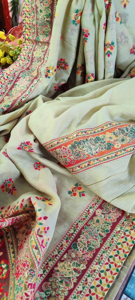 Zynah Pure Kani Silk Cotton Saree; Custom Stitched/Ready-made Blouse, Fall, Petticoat; Shipping available USA, Worldwide