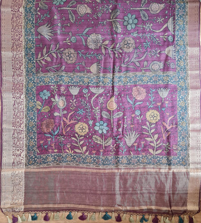 Zynah Pure Tussar Silk Saree with Kalamkari Print; Custom Stitched/Ready-made Blouse, Fall, Petticoat; Shipping available USA, Worldwide
