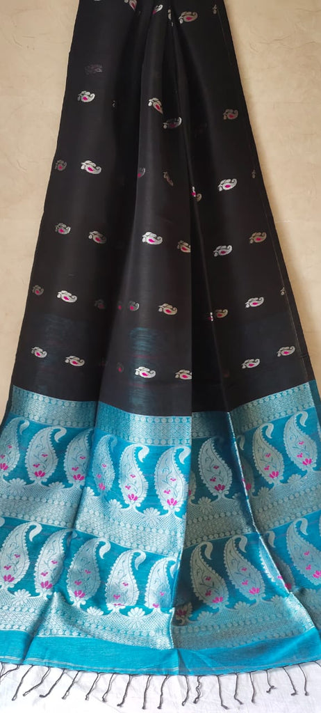 Zynah Pure Organic Linen(120c) Jamdani Saree; Custom Stitched/Ready-made Blouse, Fall, Petticoat; Shipping available USA, Worldwide