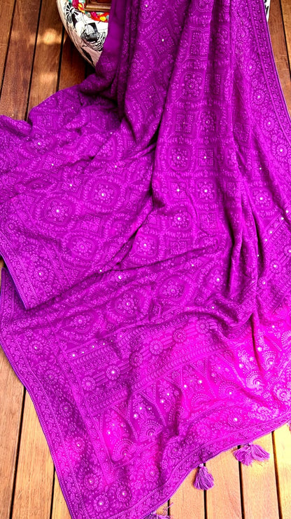 Zynah Pure Georgette Saree with Chikankari Work; Custom Stitched/Ready-made Blouse, Fall, Petticoat; Shipping available USA, Worldwide