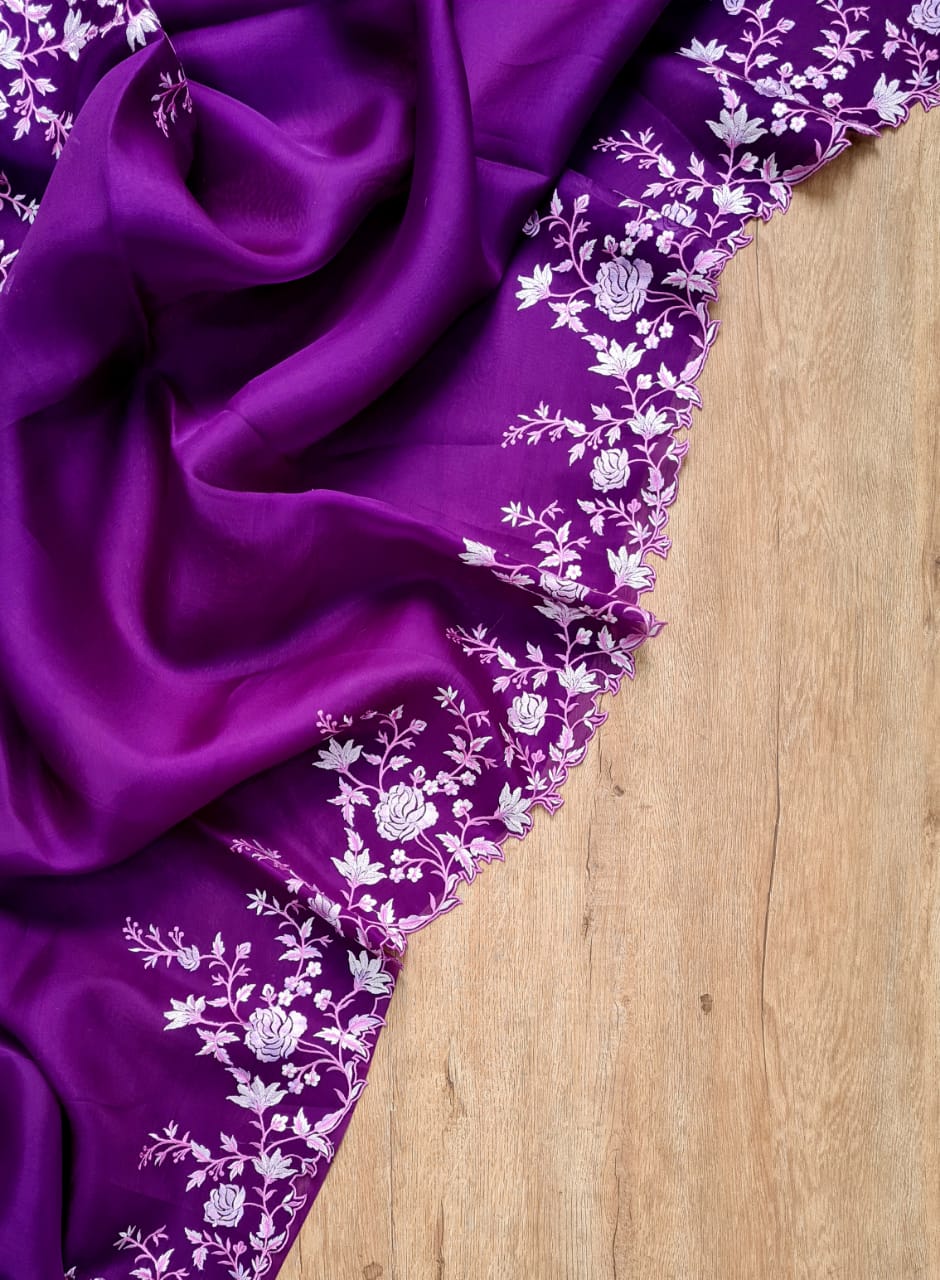 Zynah Pure Organza Saree with Cutwork & Embroidery; Custom Stitched/Ready-made Blouse, Fall, Petticoat; Shipping available USA, Worldwide