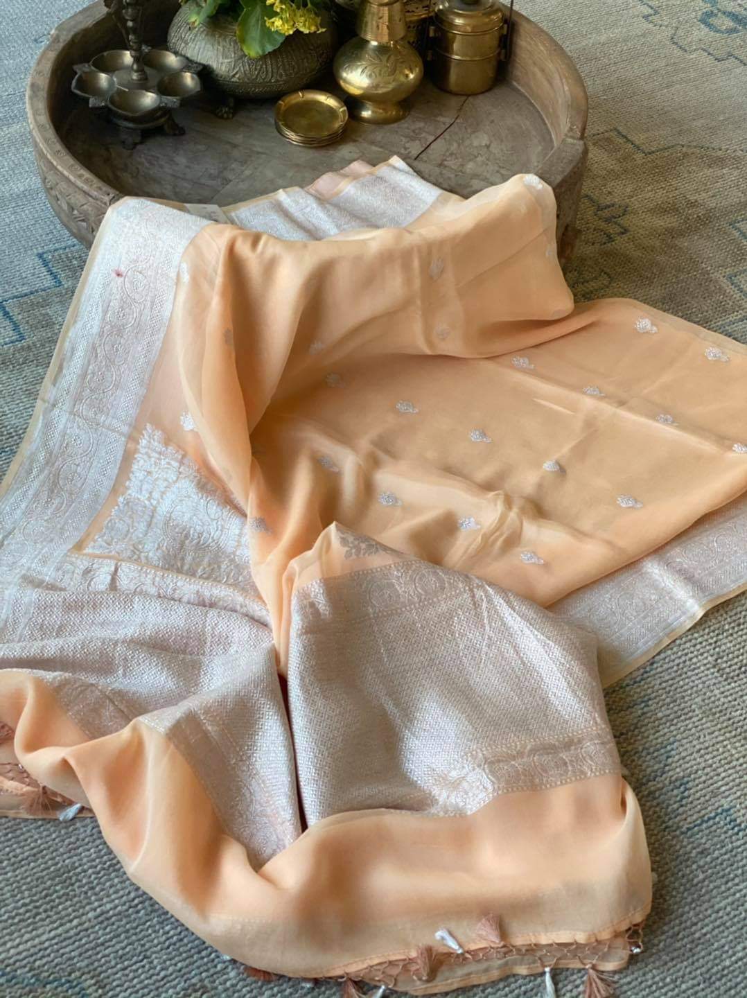 Zynah Pure Banarasi Handloom Khaddi Georgette Saree with Zari Border & Butis; Custom Stitched/Ready-made Blouse, Fall, Petticoat; Shipping available USA, Worldwide