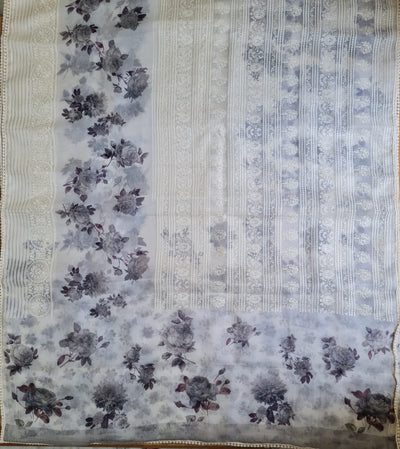 Zynah Pure Organza Silk Saree with Floral Prints & Chikankari Embroidery; Custom Stitched/Ready-made Blouse, Fall, Petticoat; Shipping available USA, Worldwide