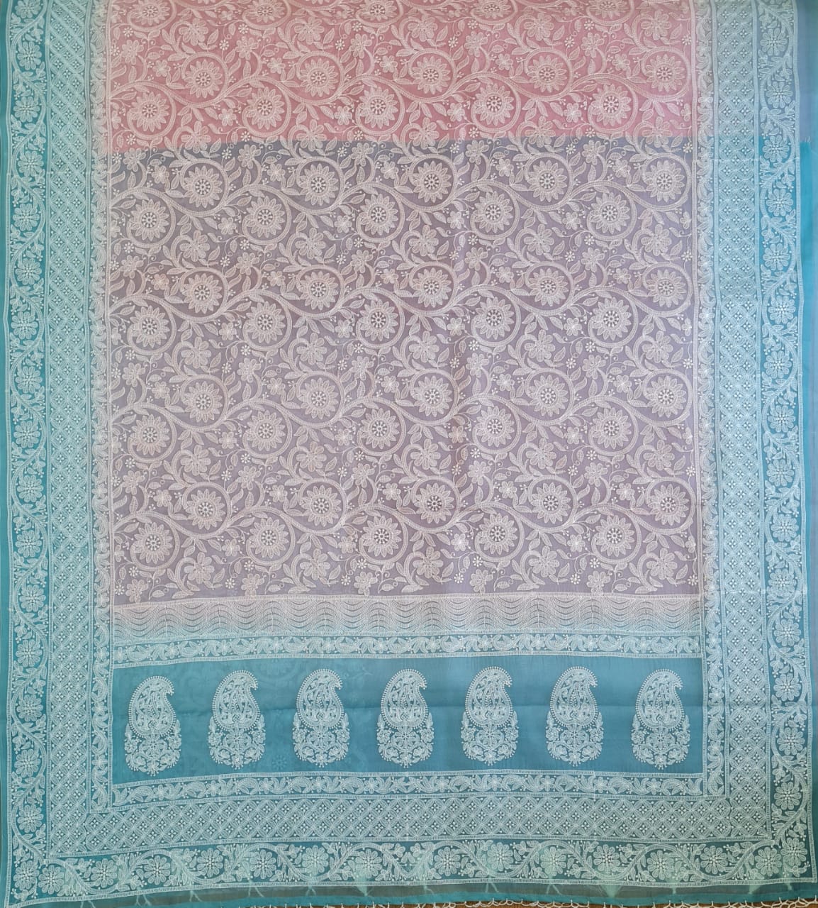 Zynah Pure Organza Silk Saree with Floral Jaal Thread Chikankari Embroidery; Custom Stitched/Ready-made Blouse, Fall, Petticoat; Shipping available USA, Worldwide