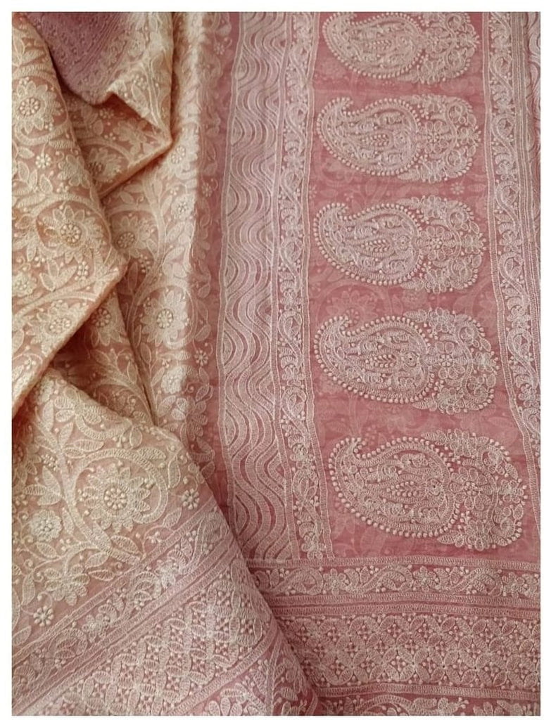 Zynah Pure Organza Silk Saree with Floral Jaal Thread Embroidered; Custom Stitched/Ready-made Blouse, Fall, Petticoat; Shipping available USA, Worldwid