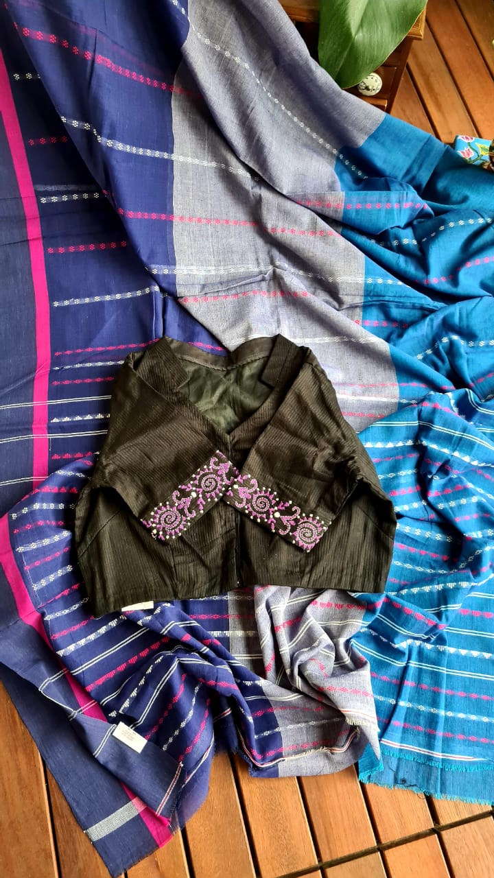 Zynah Cotton Begampuri Handwoven Saree with Readymade Blouse; Custom Stitched/Ready-made Blouse, Fall, Petticoat; Shipping available USA, Worldwide