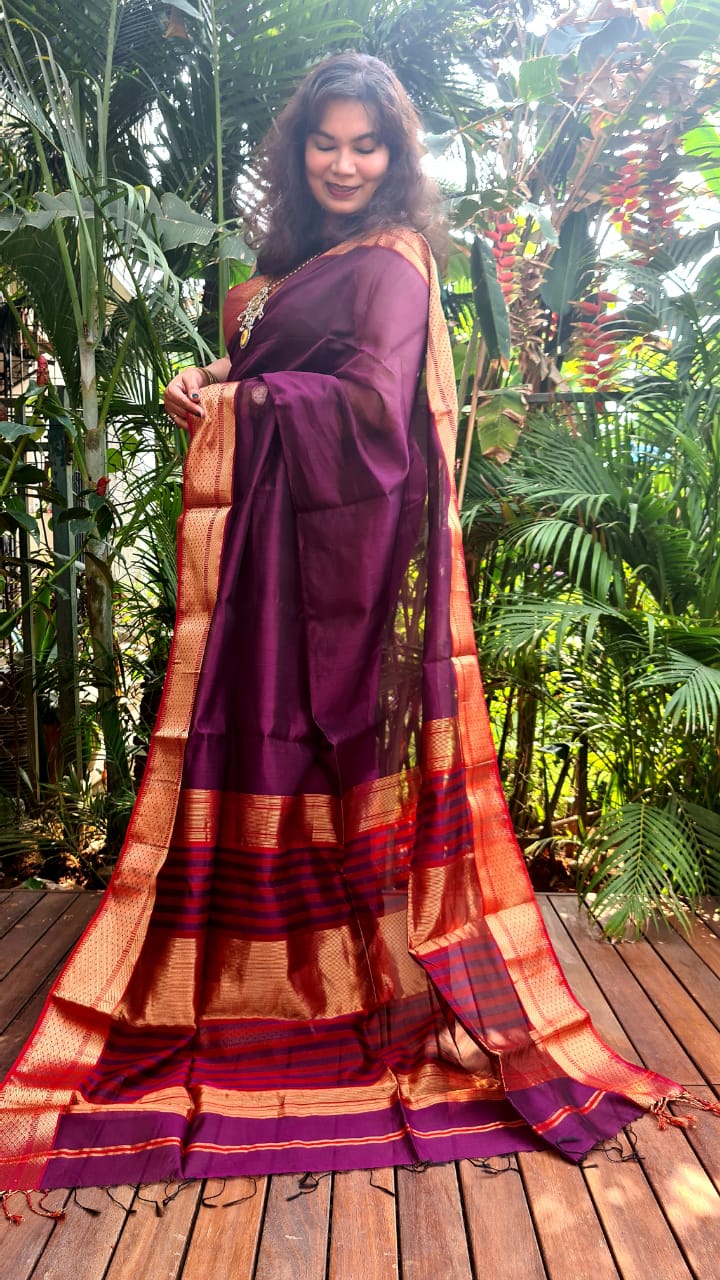 Zynah Pure Handloom Maheshwari Silk Cotton Saree with Contrast Blouse-piece; Custom Stitched/Ready-made Blouse, Fall, Petticoat; Shipping available USA, Worldwide