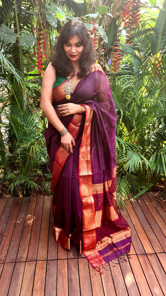 Zynah Pure Handloom Maheshwari Silk Cotton Saree with Contrast Blouse-piece; Custom Stitched/Ready-made Blouse, Fall, Petticoat; Shipping available USA, Worldwide