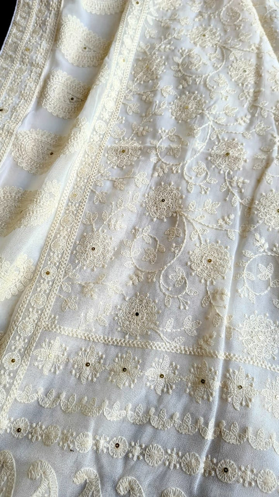 Zynah Pure Georgette Saree with Chikankari Work; Custom Stitched/Ready-made Blouse, Fall, Petticoat; Shipping available USA, Worldwide