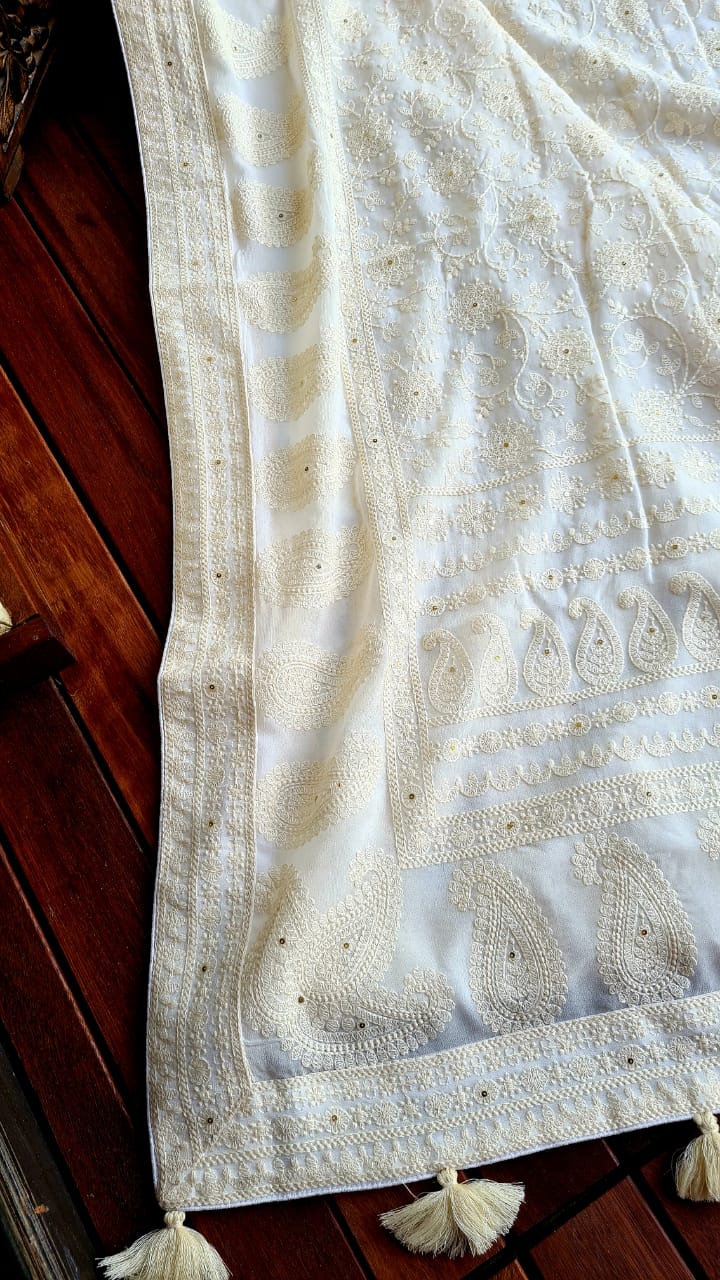 Zynah Pure Georgette Saree with Chikankari Work; Custom Stitched/Ready-made Blouse, Fall, Petticoat; Shipping available USA, Worldwide
