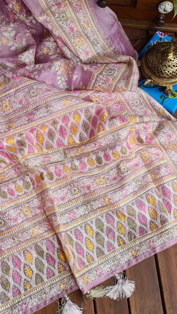 Zynah Feather-light Pure Kota Silk Saree with Chikankari Style Thread Embroidered; Custom Stitched/Ready-made Blouse, Fall, Petticoat; Shipping available USA, Worldwide