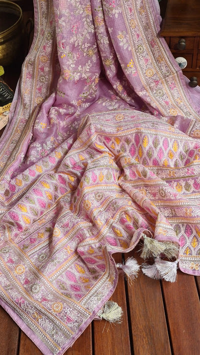 Zynah Feather-light Pure Kota Silk Saree with Chikankari Style Thread Embroidered; Custom Stitched/Ready-made Blouse, Fall, Petticoat; Shipping available USA, Worldwide