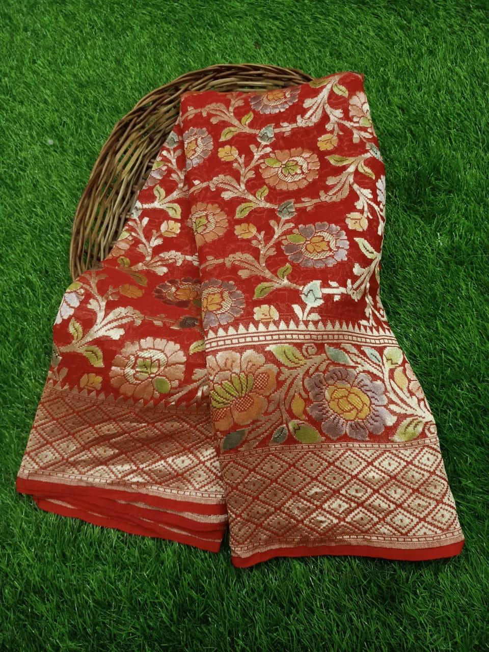 Zynah Pure Khaddi Georgette Saree with Handbrush Dye; Custom Stitched/Ready-made Blouse, Fall, Petticoat; Shipping available USA, Worldwide