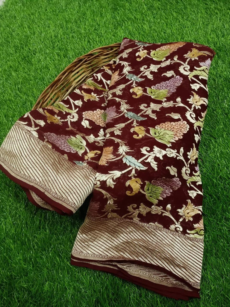 Zynah Pure Khaddi Georgette Saree with Handbrush Dye; Custom Stitched/Ready-made Blouse, Fall, Petticoat; Shipping available USA, Worldwide
