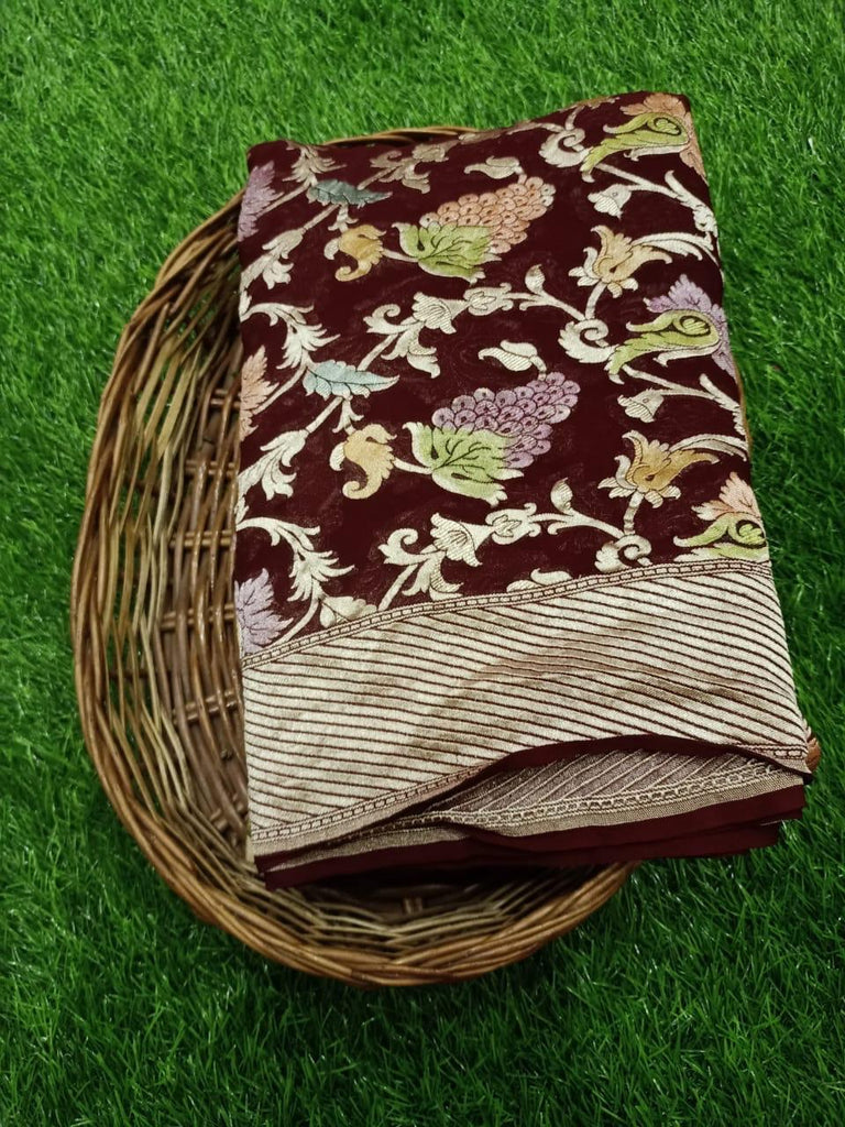 Zynah Pure Khaddi Georgette Saree with Handbrush Dye; Custom Stitched/Ready-made Blouse, Fall, Petticoat; Shipping available USA, Worldwide