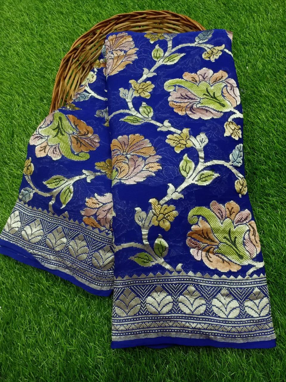 Zynah Pure Khaddi Georgette Saree with Handbrush Dye; Custom Stitched/Ready-made Blouse, Fall, Petticoat; Shipping available USA, Worldwide