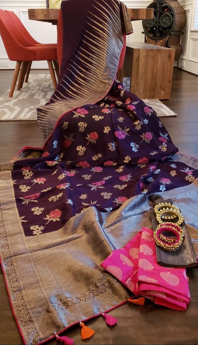Zynah Pure Munga Silk Saree with Colour Weaved Butis; Custom Stitched/Ready-made Blouse, Fall, Petticoat; Shipping available USA, Worldwide