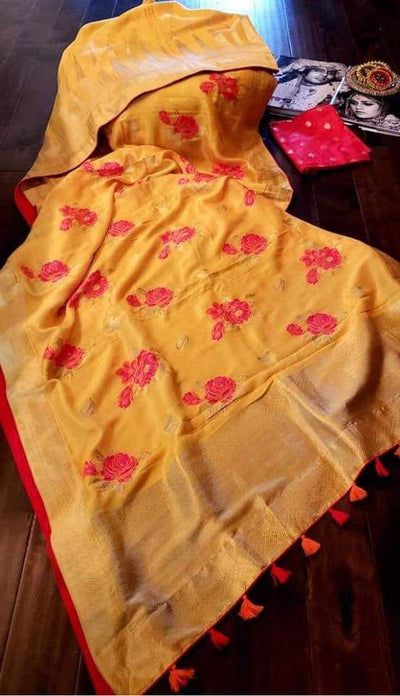 Zynah Pure Munga Silk Saree with Colour Weaved Butis; Custom Stitched/Ready-made Blouse, Fall, Petticoat; Shipping available USA, Worldwide