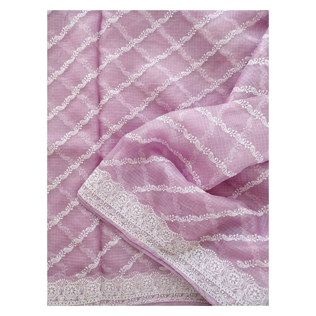 Zynah Pure Tussar Kota Silk Lehriya Style Saree with Chikankari Embroidery; Custom Stitched/Ready-made Blouse, Fall, Petticoat; Shipping available USA, Worldwide